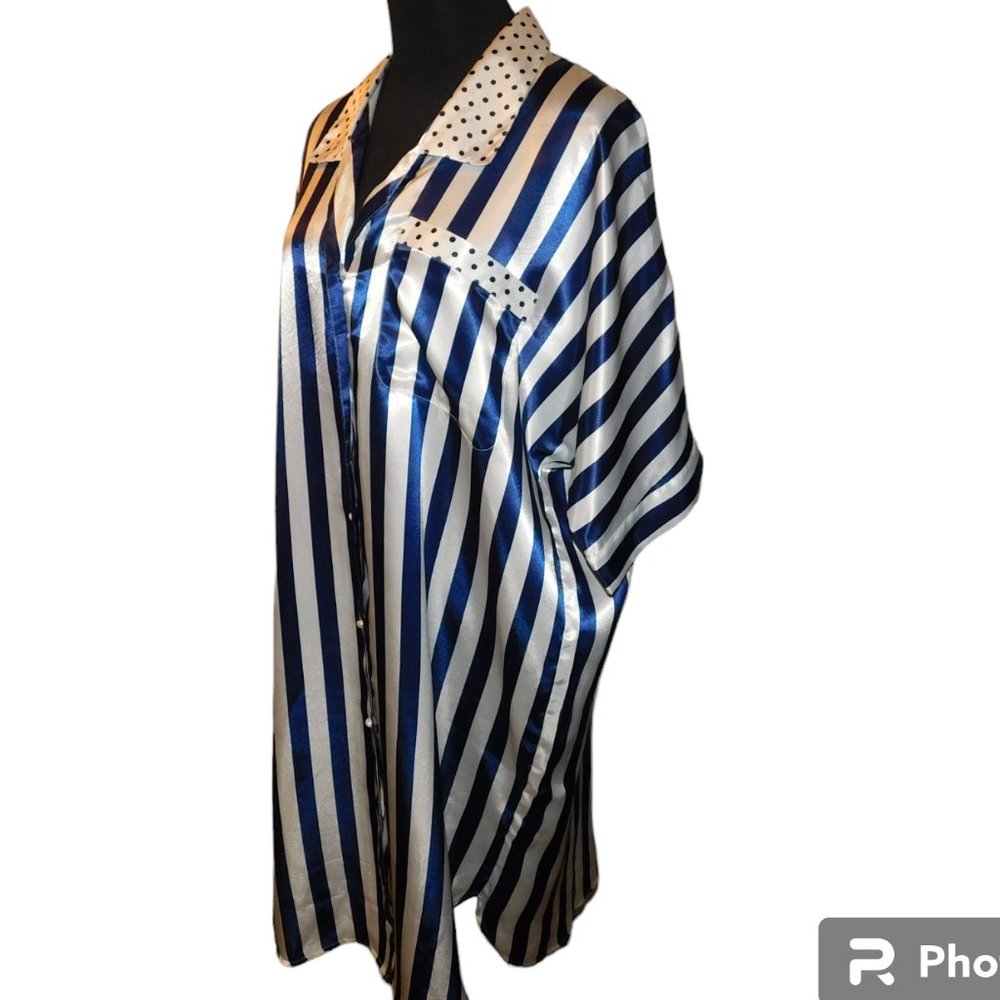 Solange Vintage Button Down Night Shirt Size 14/16 Striped Nightgown Pajama